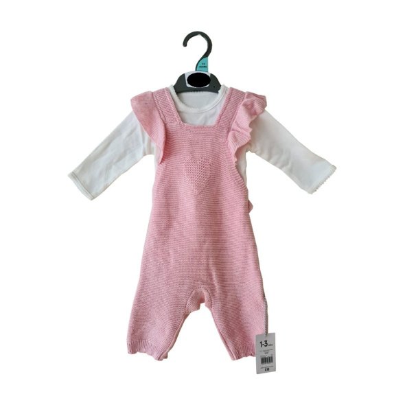 Pink Knitted Dungaree Set in Baby Girls Outfits sold by Little'Uns Retail Ltd