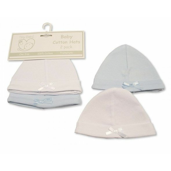 Premature Baby Boys 2PK Hat with Bow @ Little'Uns Retail Ltd