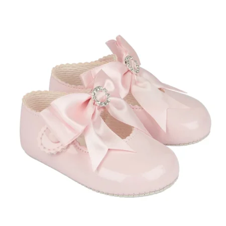 Baby Girls Bow & Diamante Soft Soled Shoe-pink