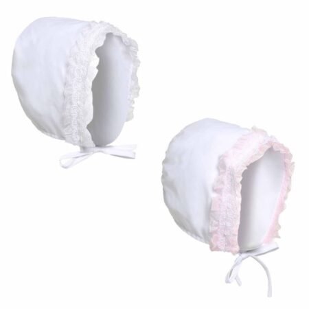 WHITE BONNET HAT W/LACE @ Little'Uns Retail Ltd