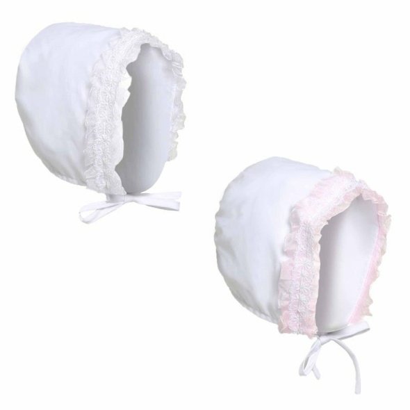 WHITE BONNET HAT W/LACE @ Little'Uns Retail Ltd