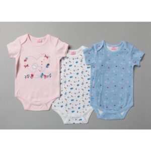 ‘Rabit’ 3 Pk of Baby Girls Short Sleeved Bodysuits @ Little'Uns Retail Ltd