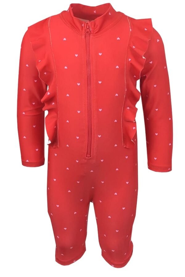 Girls Red Frill Heart  Swim Suit. @ Little'Uns Retail Ltd