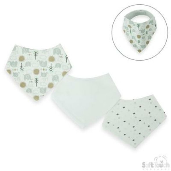 3pk Elephant Bandana Bib @ Little'Uns Retail Ltd