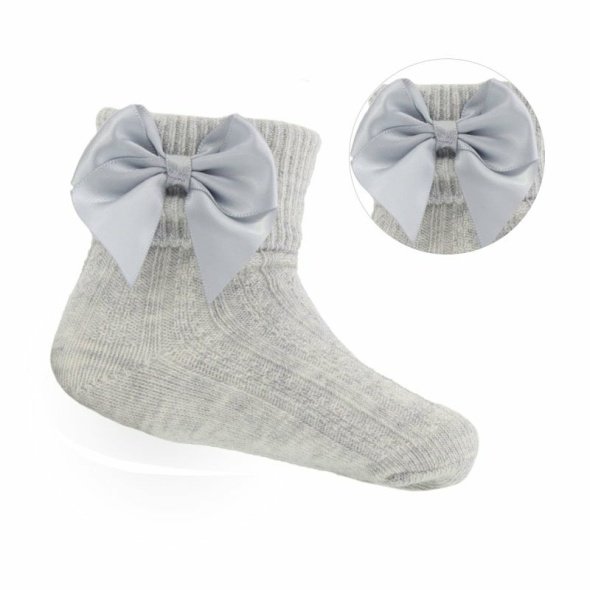 GREY ANKLE SOCKS W/LARGE BOW @ Little'Uns Retail Ltd