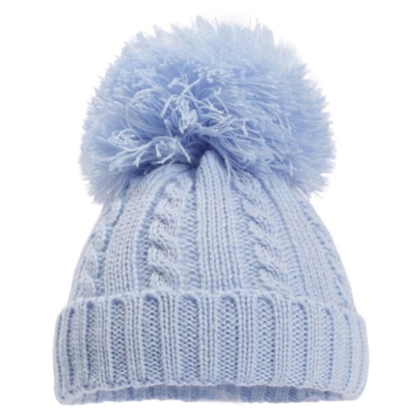 Blue Cable Knit Hat PomPom @ Little'Uns Retail Ltd
