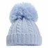 Blue Cable Knit Hat PomPom
