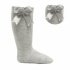 Grey Ribbed Knee-length Pom-pom Socks W/satin Bow