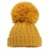 Mustard Cable Knit Hat PomPom