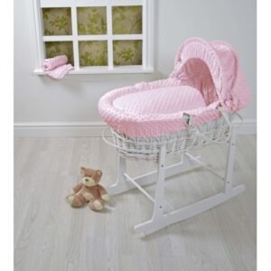 Cuddles Moses Basket Pink Dimple on White Wicker @ Little'Uns Retail Ltd