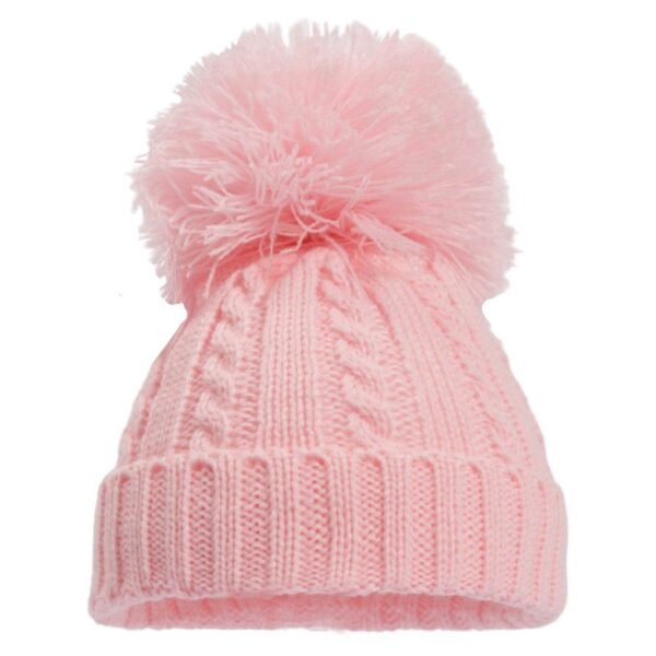 Pink Cable Knit Hat PomPom @ Little'Uns Retail Ltd