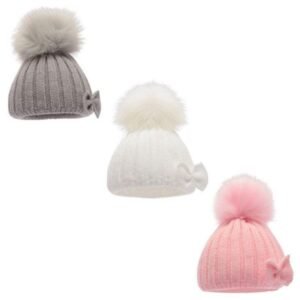 Cable Knit Hat W/bow & Pom Pom @ Little'Uns Retail Ltd