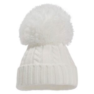 White Cable Knit Hat PomPom @ Little'Uns Retail Ltd