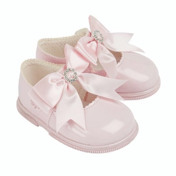 Baby Girls Bow & Diamante Hard Soled Shoe-pink @ Little'Uns Retail Ltd