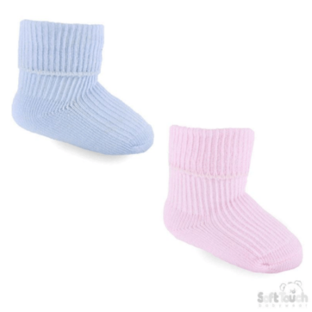 Pink/Blue Plain Turnover Socks @ Little'Uns Retail Ltd