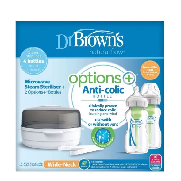 Dr Brown’s Microwave Steriliser & Options+ Bottles 270ml 2Pk @ Little'Uns Retail Ltd