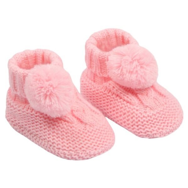 Pink Cable Pom-pom Bootees @ Little'Uns Retail Ltd