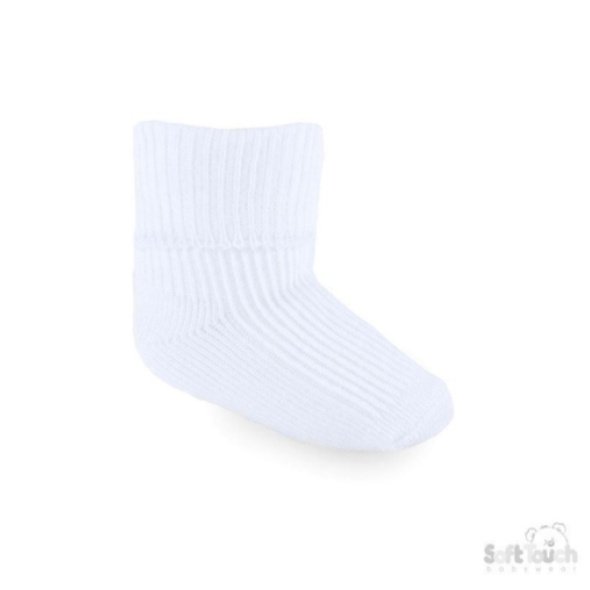 White 0-3m Plain Turnover Socks @ Little'Uns Retail Ltd