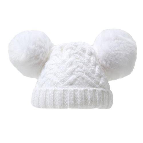 White ‘Chevron’ Knit Double Pom Pom Hat w/Cotton Lining (0-6 Months) @ Little'Uns Retail Ltd