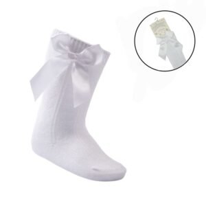 White Knee Length Socks W/bow (0-24 Months) @ Little'Uns Retail Ltd