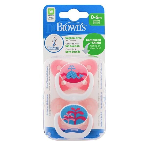 Dr Brown’s PreVent Soother Pink 0-6m 2Pk @ Little'Uns Retail Ltd
