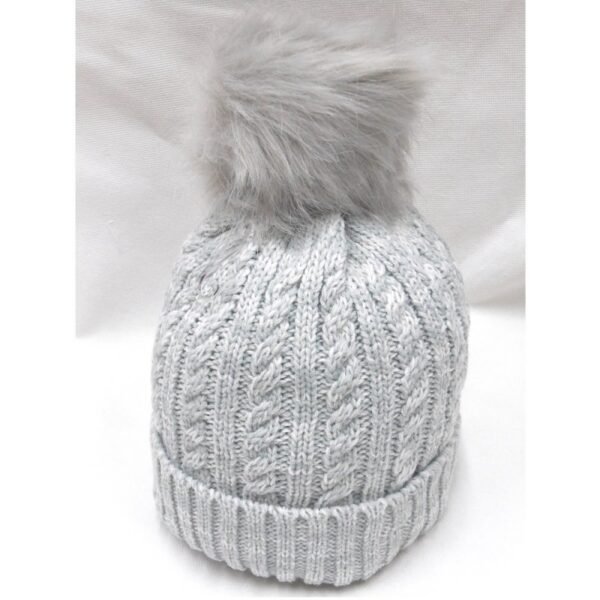 Grey Cable Knit Hat with Pom Pom (2-4 Years) @ Little'Uns Retail Ltd