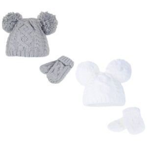 Heavy Knit Pom-pom Hat & Mitten Set (0-12m) @ Little'Uns Retail Ltd