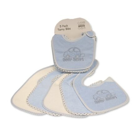 Baby Terry Bibs 5 Pack – Blue @ Little'Uns Retail Ltd