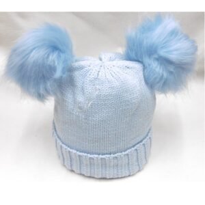 Sky Plain Knitted Hat with Double Pom Pom (2-4 Years) @ Little'Uns Retail Ltd