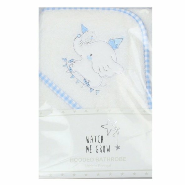 Baby White/blue Elephant Hooded Towel/robe @ Little'Uns Retail Ltd