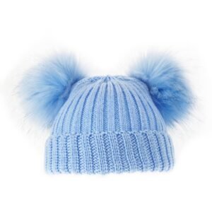Blue Double Pom-pom Hat (0-6m) @ Little'Uns Retail Ltd