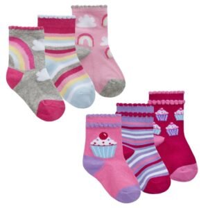 Baby Girls 3 Pack Cotton Rich Design Ankle Socks @ Little'Uns Retail Ltd