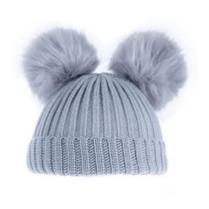 Grey Double Pom Pom Hat (0-6m) @ Little'Uns Retail Ltd