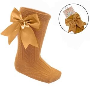 Mustard Infants Knee Length Socks – Large Bow @ Little'Uns Retail Ltd