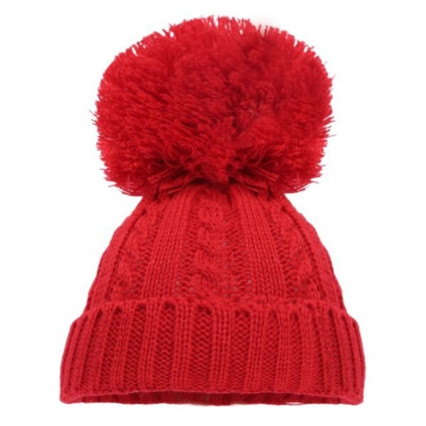 Red Cable Knit Hat W/pom (0-12m) @ Little'Uns Retail Ltd