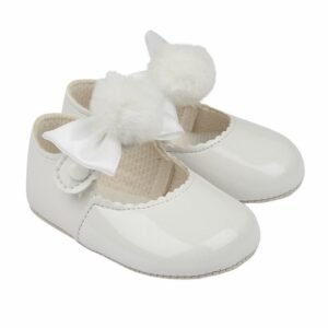 Soft Soled Shoe with Pom Pom Bow-white @ Little'Uns Retail Ltd