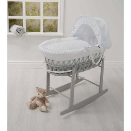 Cuddles Moses Basket White Dimple on Grey Wicker @ Little'Uns Retail Ltd