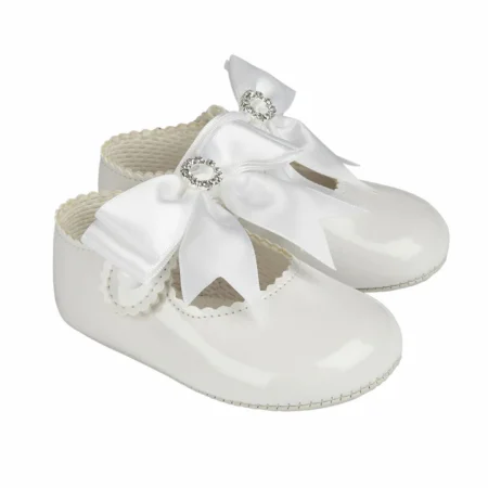 Baby Girls Bow & Diamante Soft Soled Shoe-ivory