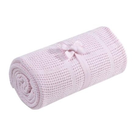 Pink Cot/Cot Bed Cellular Cotton Blanket @ Little'Uns Retail Ltd