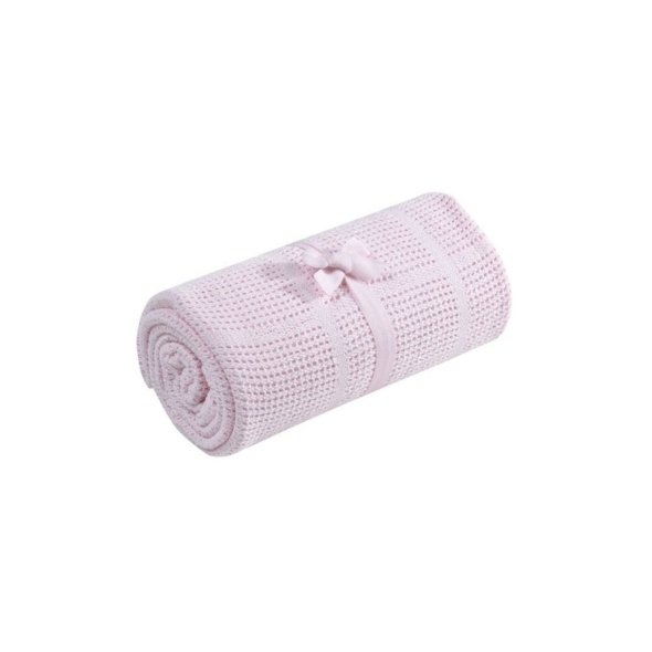 Pink Cot/Cot Bed Cellular Cotton Blanket @ Little'Uns Retail Ltd