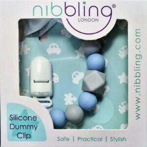 Nibbling Geo Dummy Clip – Blue & Grey @ Little'Uns Retail Ltd