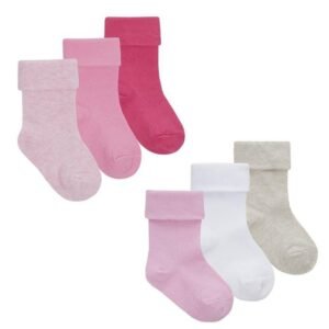 Baby Girls 3 Pack Plain Assorted Turn over Socks @ Little'Uns Retail Ltd