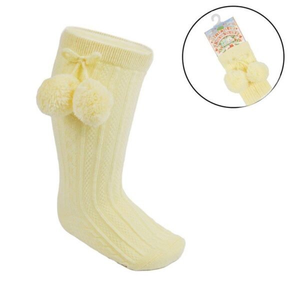 Lemon Knee Length Socks W/pom Pom @ Little'Uns Retail Ltd