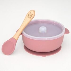 Silicone Baby Bowl & Spoon-Mulberry @ Little'Uns Retail Ltd