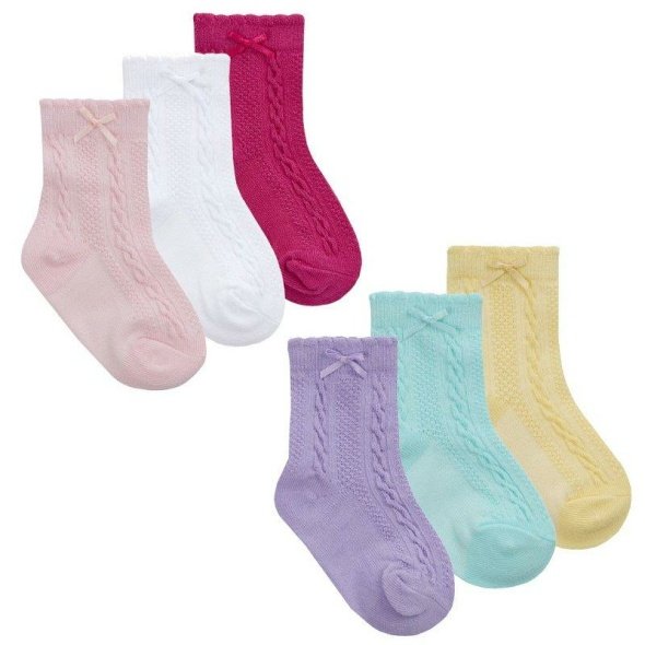 Baby Girls 3 Pack Cable/ Bow Socks @ Little'Uns Retail Ltd