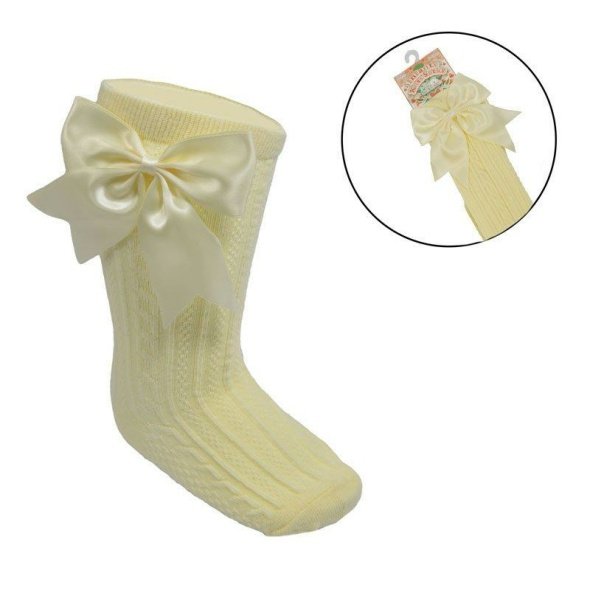 Lemon Knee Length Socks W/large Bow @ Little'Uns Retail Ltd