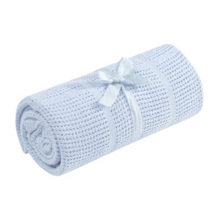 Blue Crib Or Moses Basket Cellular Cotton Blanket @ Little'Uns Retail Ltd