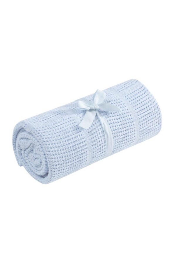 Blue Crib Or Moses Basket Cellular Cotton Blanket @ Little'Uns Retail Ltd
