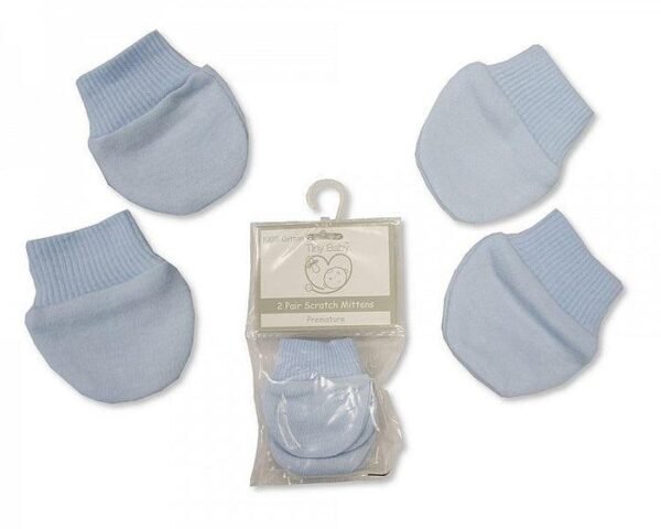 Premature Baby Scratch Mittens – Blue 2pk @ Little'Uns Retail Ltd