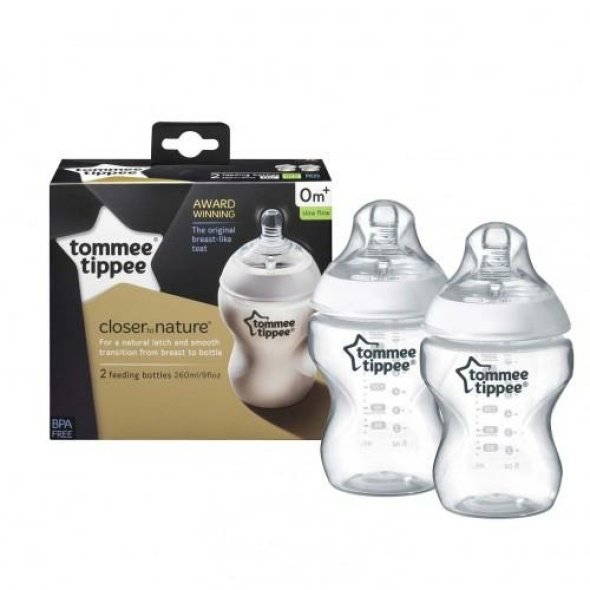 Tommee Tippee Closer to Nature Bottle 2pk Easivent 260ml @ Little'Uns Retail Ltd